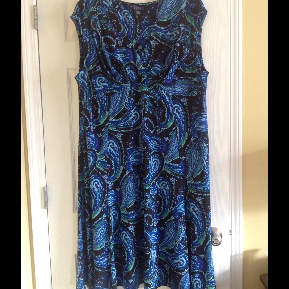 EUC Chaps Blue Paisley Cap Sleeve Dress size 24W